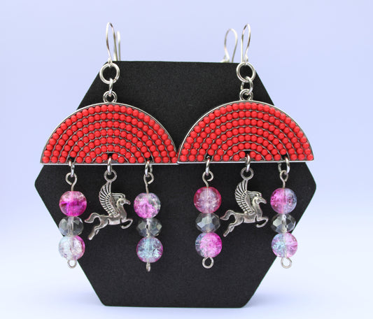 Rising Sun Coral Red Earrings